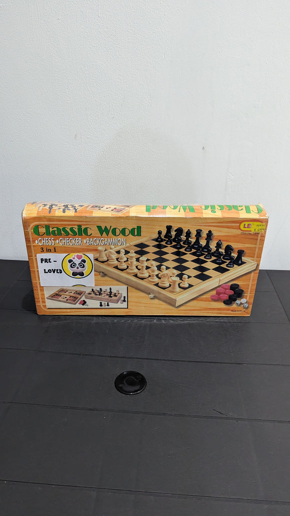 Classic Wood -Chess-Checkers-Backgammon (Pre-Loved)